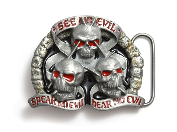 See No Evil Speak No Evil Hear No Evil Skull Belt Buckle