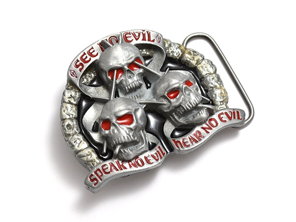 See No Evil Speak No Evil Hear No Evil Skull Belt Buckle