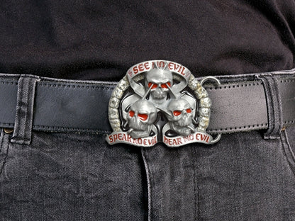See No Evil Speak No Evil Hear No Evil Skull Belt Buckle