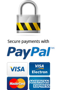 Secure payments with PayPal, Visa, Visa Electron, Mastercard, American Express