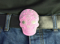 Pink Day of the Dead Skull Belt Buckle