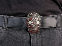 Red Day of the Dead Skull Belt Buckle