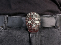 Red Day of the Dead Skull Belt Buckle